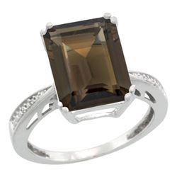 Natural 5.42 ctw Smoky-topaz & Diamond Engagement Ring 14K White Gold - REF-61V9F
