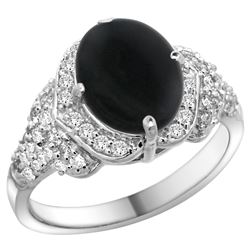 Natural 2.07 ctw onyx & Diamond Engagement Ring 14K White Gold - REF-99G9M