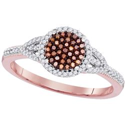 0.25 CTW Red Color Diamond Circle Cluster Ring 10KT Rose Gold - REF-26K9W