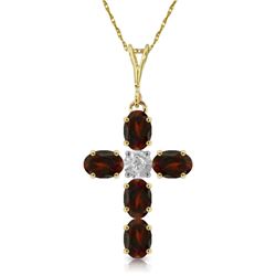 Genuine 1.88 ctw Garnet & Diamond Necklace Jewelry 14KT Yellow Gold - REF-39H8X