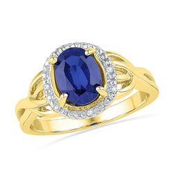 0.02 CTW Oval Created Blue Sapphire Solitaire Diamond Ring 10KT Yellow Gold - REF-20W9K