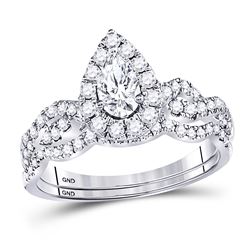 0.97 CTW Pear Diamond Bridal Wedding Engagement Ring 14KT White Gold - REF-142X4Y