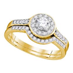 0.55 CTW Diamond Halo Bridal Engagement Ring 14KT Yellow Gold - REF-71K9W