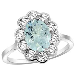 Natural 2 ctw Aquamarine & Diamond Engagement Ring 14K White Gold - REF-88M3H