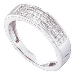 0.50 CTW Princess Invisible-set Diamond Triple Row Ring 14KT White Gold - REF-59Y9X