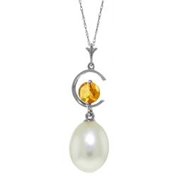 Genuine 4.5 ctw Pearl & Citrine Necklace Jewelry 14KT White Gold - REF-20X5M