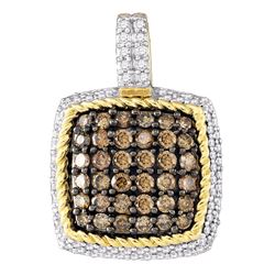 0.80 CTW Cognac-brown Color Diamond Square Cluster Pendant 10KT Yellow Gold - REF-41X9Y