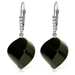 Genuine 31.15 ctw Black Spinel & Diamond Earrings Jewelry 14KT White Gold - REF-50M5T