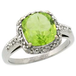 Natural 2.4 ctw Peridot & Diamond Engagement Ring 10K White Gold - REF-26V3F