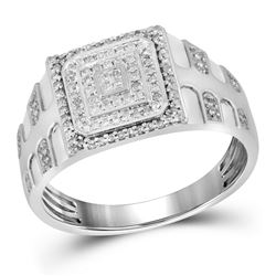 0.33 CTW Mens Diamond Square Cluster Textured Ring 10KT White Gold - REF-41K3W