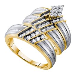 0.74 CTW His & Hers Diamond Cluster Matching Bridal Ring 14KT Two-tone Gold - REF-101H9M