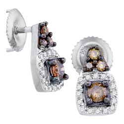 0.38 CTW Cognac-brown Color Diamond Solitaire Earrings 10KT White Gold - REF-19N4F