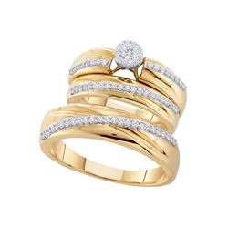 0.40 CTW His & Hers Diamond Cluster Matching Bridal Ring 10KT Yellow Gold - REF-71K9W