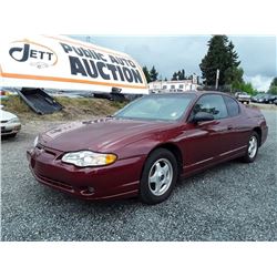 E1 -- 2005 CHEV MONTE CARLO LS COUPE, RED, 146,123 KMS