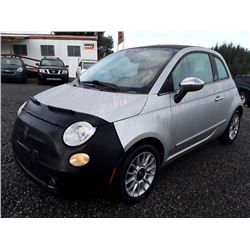 J6 -- 2013 FIAT 500 CONVERTIBLE, SILVER, 174,358 KMS