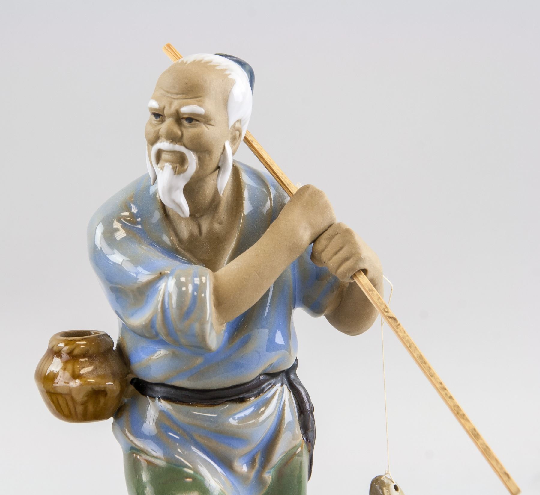 Chinese Pottery Old Fishing Men Statues Wanjiang