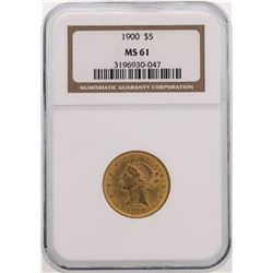 1900 $5 Liberty Head Half Eagle Gold Coin NGC MS61