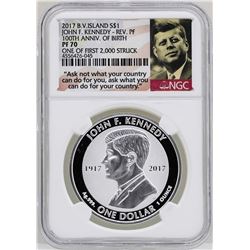 2017 British Virgin Islands $1 John F. Kennedy Reverse Proof Coin NGC PF70