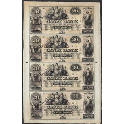 Uncut Sheet of 1800's $20 Canal Bank Obsolete Notes