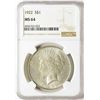 Image 1 : 1922 $1 Peace Silver Dollar Coin NGC MS64