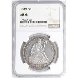 1849 $1 Seated Liberty Silver Dollar Coin NGC MS61