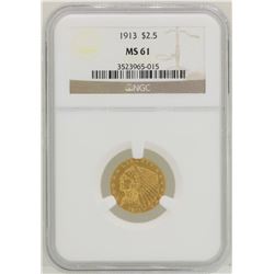 1913 $2 1/2 Indian Head Quarter Eagle Gold Coin NGC MS61