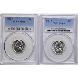 Lot of 1953-S & 1954-S Jefferson Nickel Coins PCGS MS65