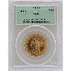1892 $10 Liberty Head Eagle Gold Coin PCGS MS61