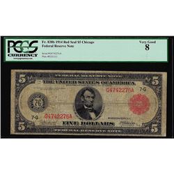 1914 $5 Federal Reserve Note Red Seal Fr.838b PCGS Very Good 8
