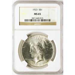 1923 $1 Peace Silver Dollar Coin NGC MS65