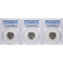 Lot of (3) 1958 Jefferson Nickel Coins PCGS MS64