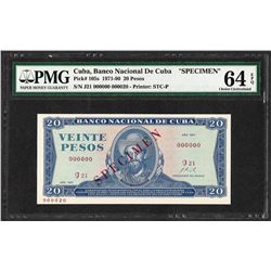 1971 Cuba 20 Pesos National Bank of Cuba Specimen Note PMG Choice Uncirculated 6