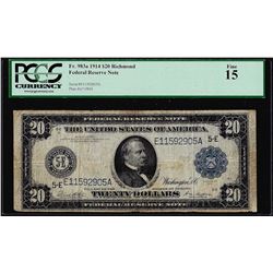 1914 $10 Federal Reserve Note Richmond Fr.983a PCGS Fine 15