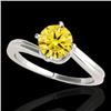 Image 1 : 1 CTW Certified Si/I Fancy Intense Yellow Diamond Bypass Solitaire Ring 10K White Gold - REF-141W3F 
