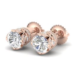 1.85 CTW VS/SI Diamond Solitaire Art Deco Stud Earrings 18K Rose Gold - REF-261H8A - 36858