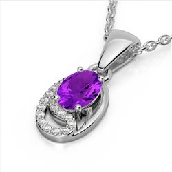 1.25 CTW Amethyst & Micro VS/SI Diamond Necklace 10K White Gold - REF-18M9H - 22341