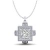 1.46 CTW Princess VS/SI Diamond Solitaire Micro Pave Necklace 18K White Gold - REF-418K2W - 37193