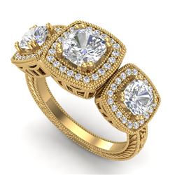 2.75 CTW Cushion Cut VS/SI Diamond Art Deco 3 Stone Band 18K Yellow Gold - REF-609K3W - 37042