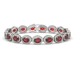 21.98 CTW Garnet & Diamond Halo Bracelet 10K White Gold - REF-247M6H - 40646