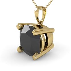 3 CTW Cushion Black Diamond Designer Necklace 14K Yellow Gold - REF-79H6A - 38441