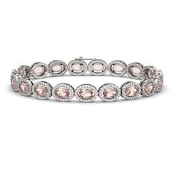 14.25 CTW Morganite & Diamond Halo Bracelet 10K White Gold - REF-294W2F - 40463