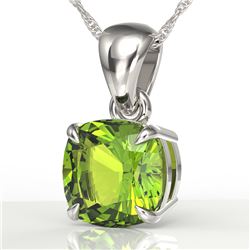 2 CTW Cushion Cut Peridot Designer Solitaire Necklace 18K White Gold - REF-28T2M - 21953