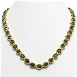 35.13 CTW Tourmaline & Diamond Halo Necklace 10K Yellow Gold - REF-775T5M - 41065