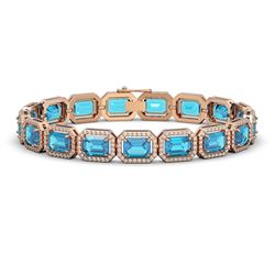 23.66 CTW Swiss Topaz & Diamond Halo Bracelet 10K Rose Gold - REF-311F3N - 41412