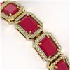 Image 4 : 26.21 CTW Ruby & Diamond Halo Bracelet 10K Yellow Gold - REF-347K8W - 41383
