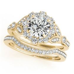 1.69 CTW Certified VS/SI Diamond 2Pc Wedding Set Solitaire Halo 14K Yellow Gold - REF-400H2A - 30968
