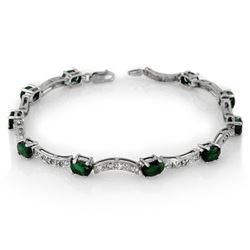 4.25 CTW Emerald & Diamond Bracelet 14K White Gold - REF-78T2M - 10032
