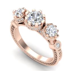 1.75 CTW VS/SI Diamond Solitaire Art Deco 3 Stone Ring 18K Rose Gold - REF-309F3N - 37071