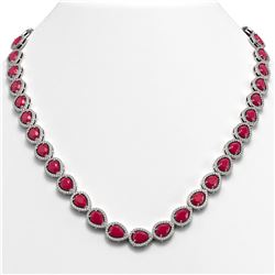 45.93 CTW Ruby & Diamond Halo Necklace 10K White Gold - REF-674M2H - 41045