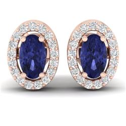 0.70 CTW Tanzanite & Micro Pave VS/SI Diamond Earrings Halo 14K Rose Gold - REF-27W3F - 21195